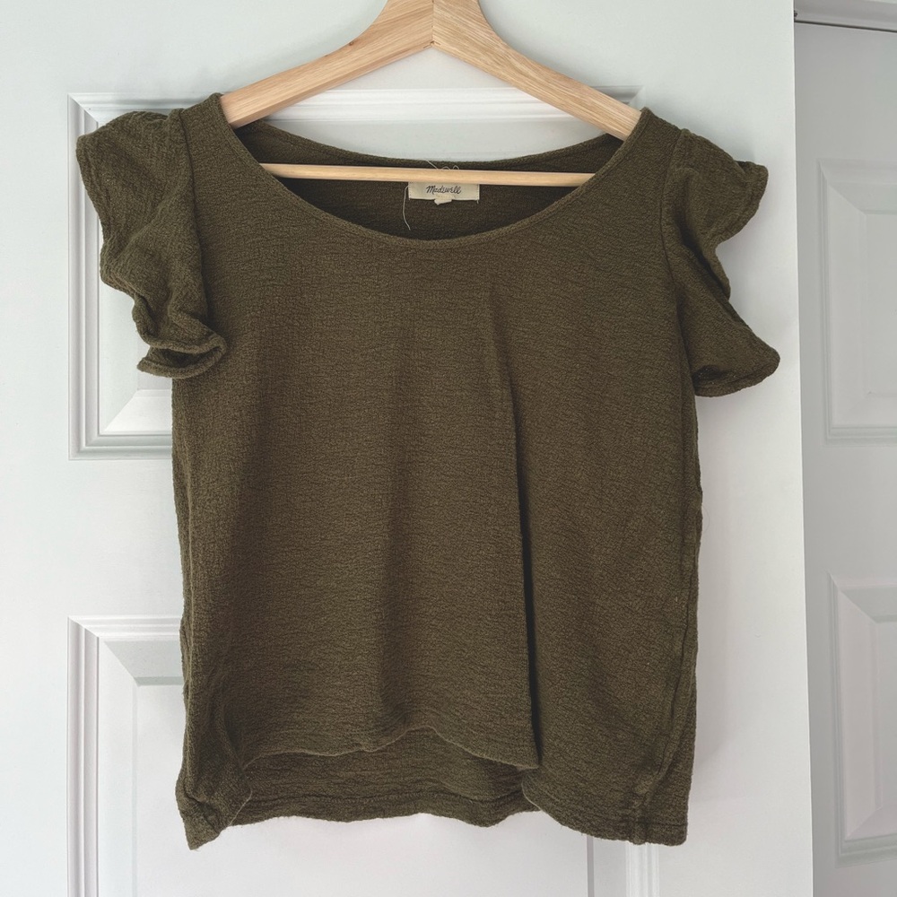 Madewell Ruffle Sleeve Tank Top in Foliage Green XXS